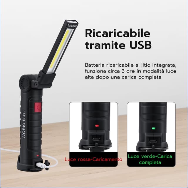 Thumbnail 5 de Wigearss Torcia magnetica ricaricabile LED COB 2 pezzi 🔦