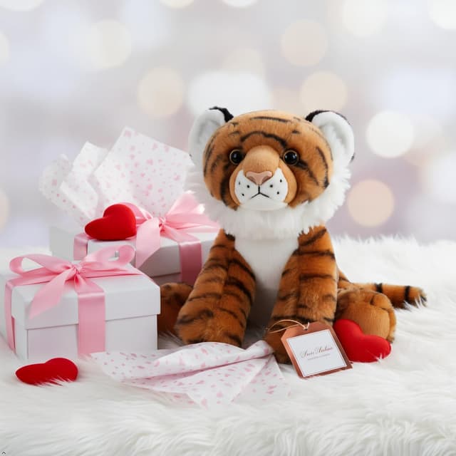 Detalle de The Petting Zoo Tiger Stuffed Animal — 9-Inch Recycled Materials Tiger Plush Toy