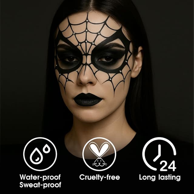 Detalle 2 de BADCOLOR 3PCS Black Face Body Paint Stick Set for Adults — oil-based, non-toxic black eye & face paint for Halloween and sports