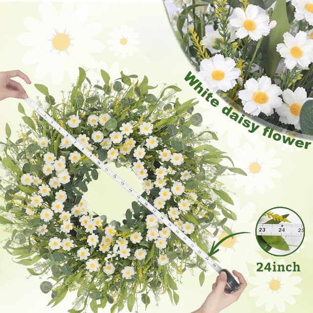 Detalle 2 de LOKEISNA Summer Wreath 24" White Daisy 🌼