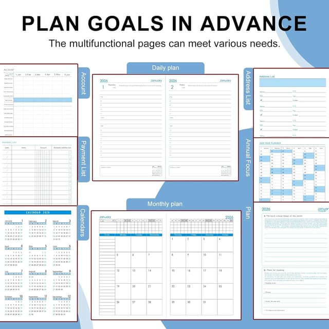Detalle de Agenda 2026 A5 une page par jour (janvier à décembre) avec stylo tactile et onglets mensuels colorés