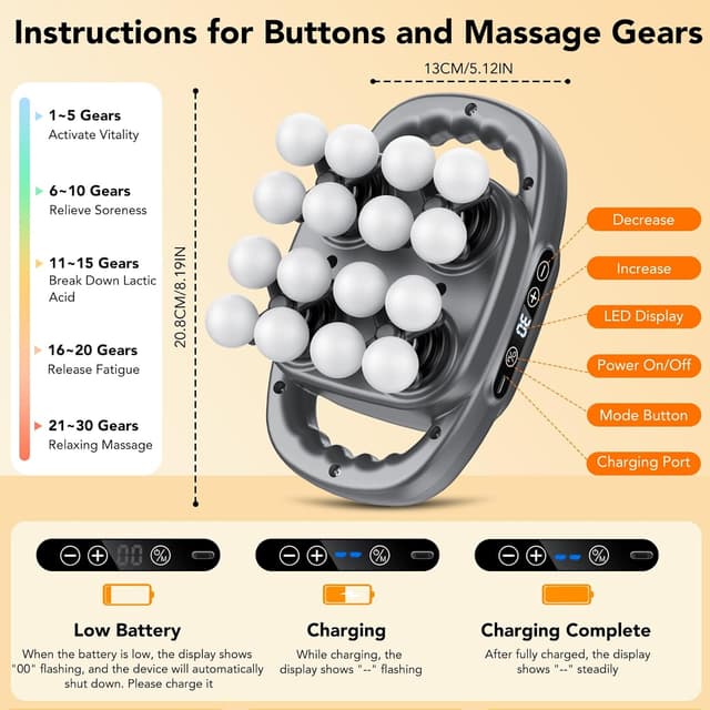 Detalle 2 de Massage Gun Deep Tissue 16-Head Mini Percussion Massager with 30 Speeds (2000mAh) – Compact, quiet recovery massage tool