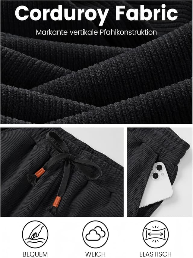 Detalle de Pantaloni baggy uomo in velluto a coste con vita elasticizzata e cordino