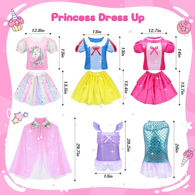 Detalle 2 de 16-Piece Princess & Mermaid Dress-Up Costume Set for Little Girls (Princess Role Play Gift)