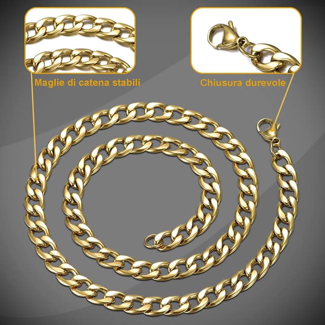 Detalle de DonDon Collana uomo in acciaio inox con catena colore oro (misure disponibili)