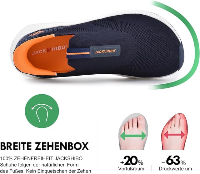 Detalle de JACKSHIBO Hände frei Slip-in Herren Schuhe mit Weite Zehenbox, Fußgewölbestütze & Memory-Foam-Dämpfung