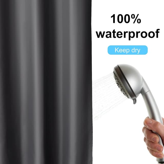 Detalle de DUFU Rideau de douche séchage rapide 180 x 200 cm gris foncé (polyester imperméable, semi-transparent) avec 12 crochets