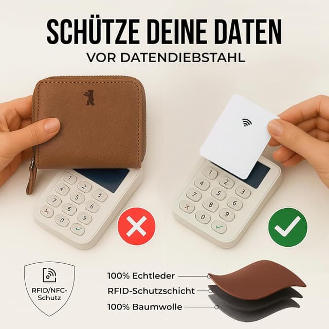 Detalle de Berliner Bags Vintage Geldbörse Margo – große Portemonnaie aus Leder mit TÜV-geprüftem RFID-Schutz (braun)