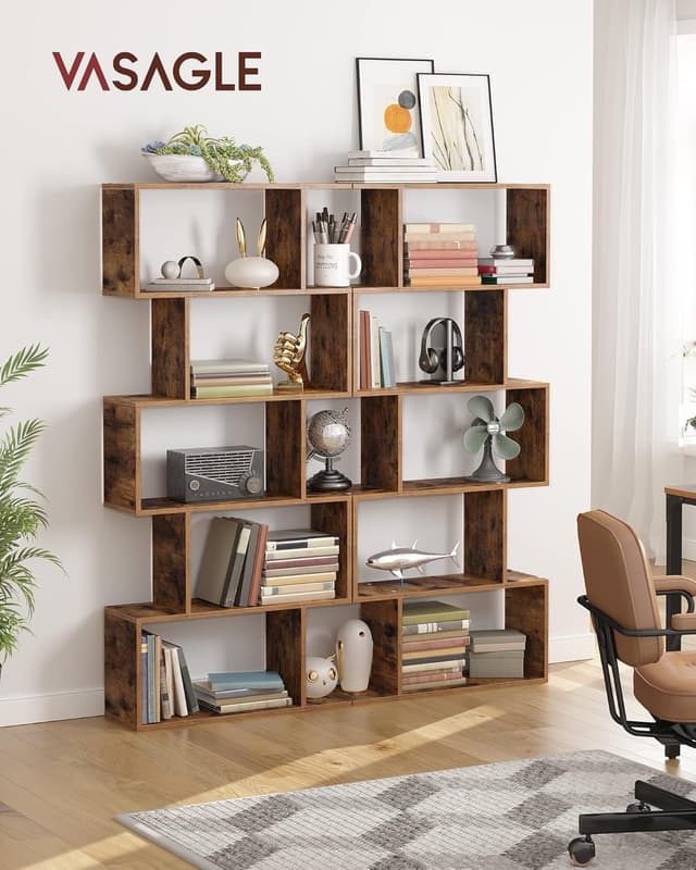 Detalle 2 de VASAGLE LBC62BX 5-Tier Bookshelf Bookcase Room Divider – Rustic Brown