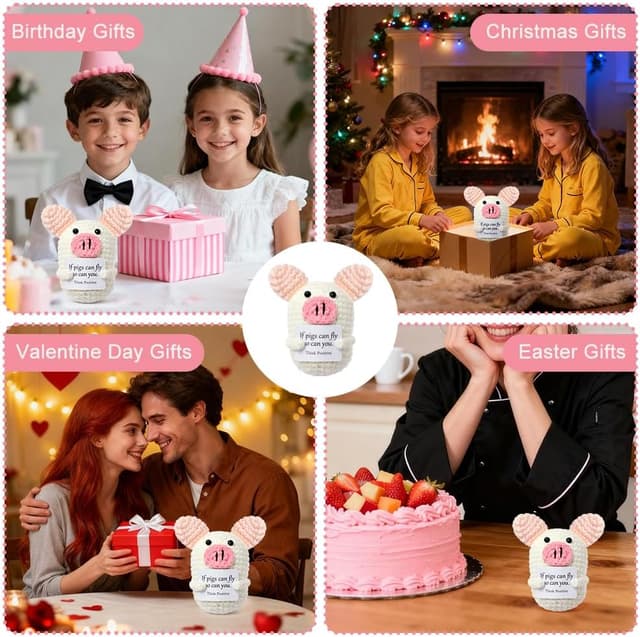 Thumbnail 6 de Aolso Pocket Hug Maiale Positivo: mini bambola lavorata a maglia con biglietto e moneta