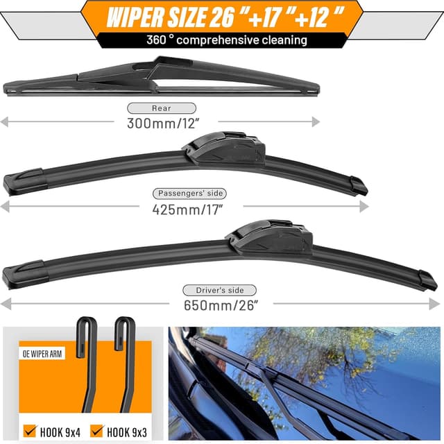 Detalle de AUTOBOO 26" + 17" windshield wiper set 12" rear