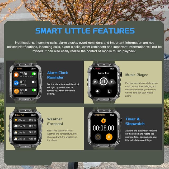 Detalle de Military Smart Watch for Men (1.96-inch) in Military Green with Call, Fitness, Blood Oxygen & Sleep