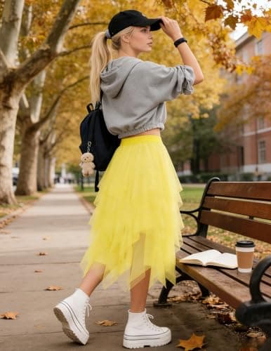 Thumbnail 5 de bridesmay Falda de Tul con Lentejuelas para Mujer Moderna Fluida de Cintura Alta Falda Tutú Asimétrica Línea A Hada Halloween Fiesta Tutús, M