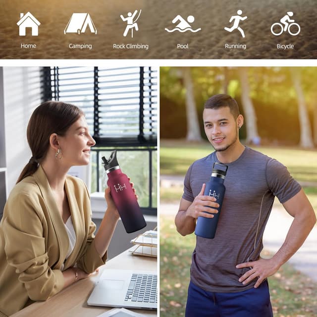 Detalle de Motswedi Borraccia Termica da 750 ml in acciaio inox 18/8 con cannuccia e doppia tapa, senza BPA (blu scuro)