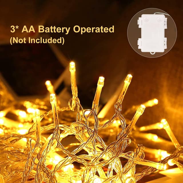 Detalle de Hoteril Luci LED Batteria da 15 m con 130 LED e 8 modalità, catena luminosa impermeabile IP65