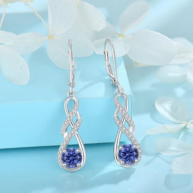 Detalle de FJ Unendlichkeit-Ohrhänger aus 925 Sterling Silber mit Geburtsstein & Zirkonia