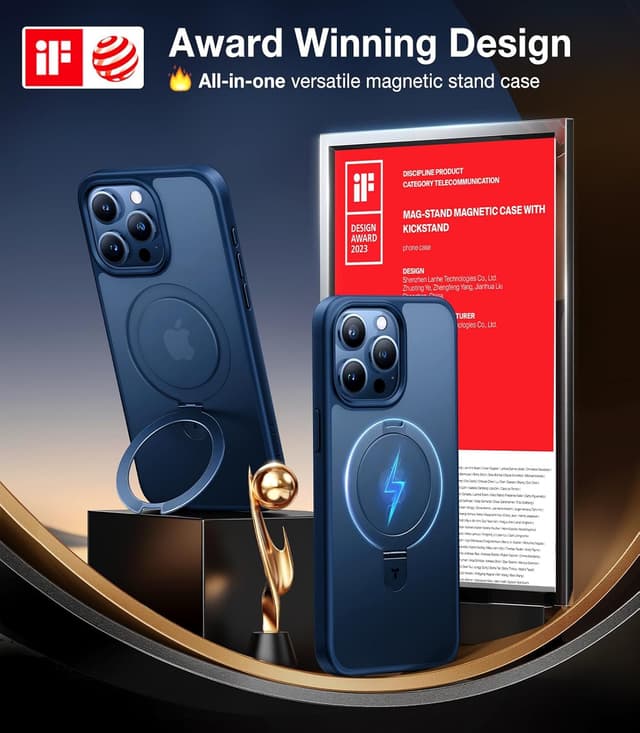 Thumbnail 6 de TORRAS Magnetic Ostand for iPhone 15 Pro Max (6.7") Case with MagSafe, Built-in Kickstand, Blue Titanium