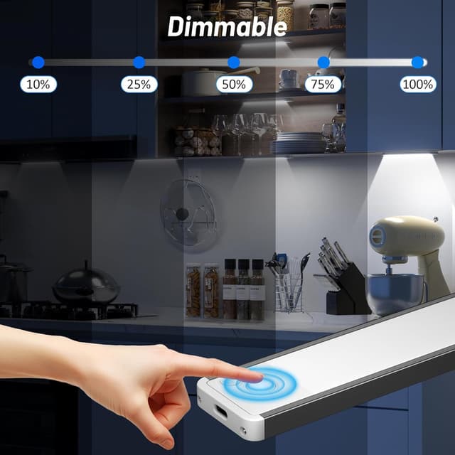 Detalle 2 de GWULC under-cabinet LED kitchen lights (20cm) with motion sensor, USB-C rechargeable — 5 pack