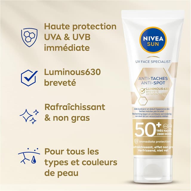 Detalle 2 de NIVEA SUN Fluide visage Luminous 630 SPF 50+ 40 ml