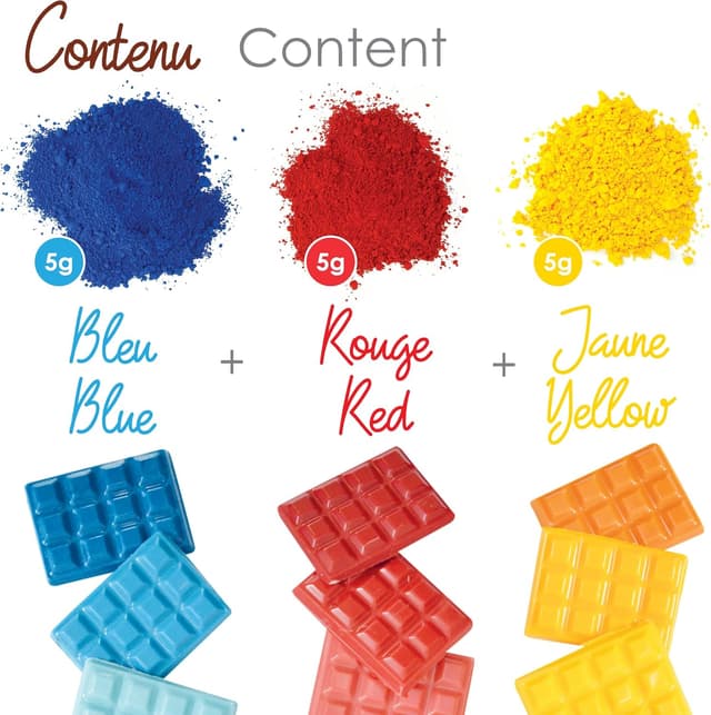 Detalle de ScrapCooking Color’ Choco Rouge, Bleu & Jaune – 3 colorants liposolubles en poudre pour chocolat