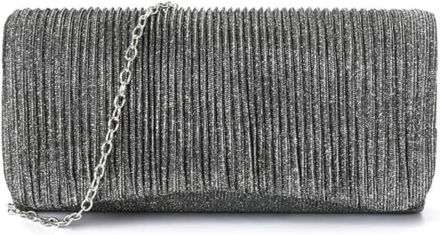 Detalle de Gosyfeti Women’s Clutch Evening Bag with Detachable Chain Strap in Shiny Silver