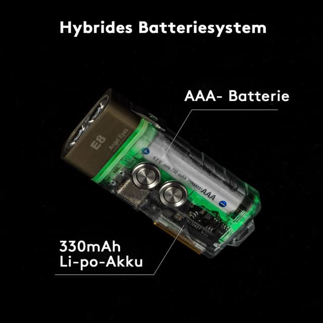 Detalle 2 de RovyVon E8 EDC Taschenlampe aufladbar – 500 Lumen, 4000K, 365nm & Rot/Weiß Seitenlicht, IPX6