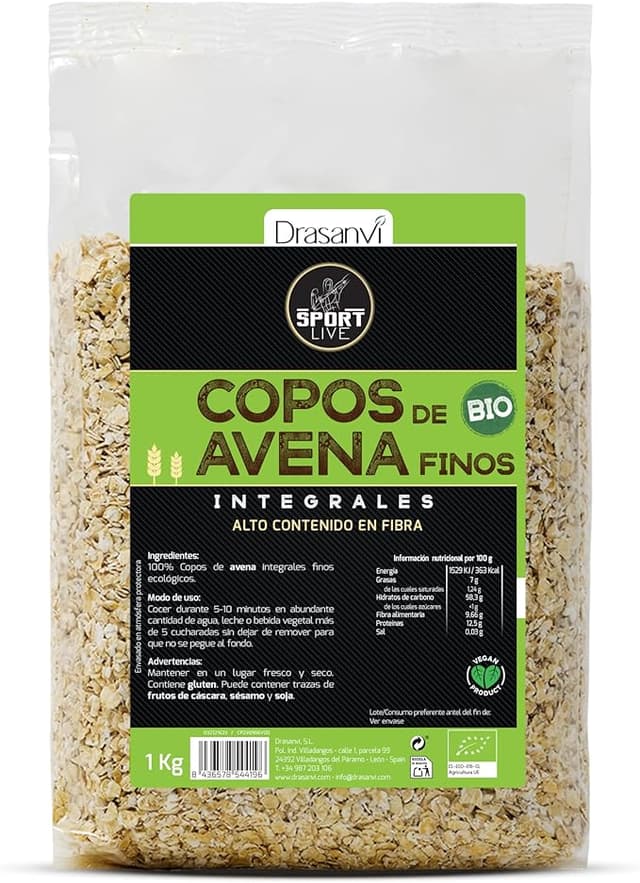 Imagen de Drasanvi SPORT LIVE Copos de Avena Integral BIO 🌾 1kg en OfertitasTOP