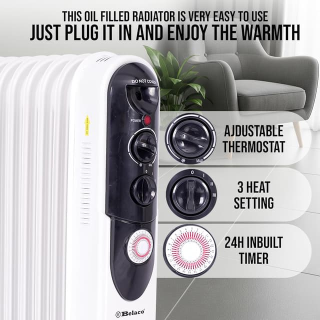 Thumbnail 6 de Belaco 2500W oil-filled radiator with 24H timer