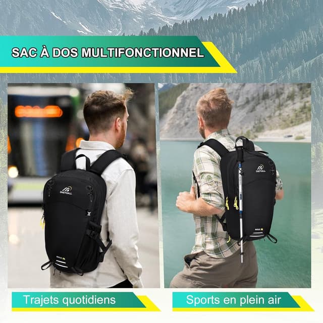 Detalle 2 de ONETOALL Sac à dos vélo 15L polyvalent (housse de pluie, couvre-casque, fermeture éclair antivol)