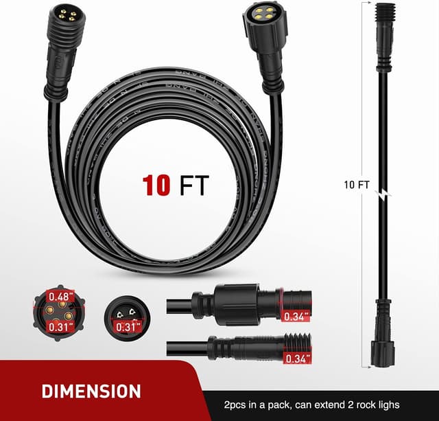 Detalle de Nilight 2-Pack 10FT 4-Pin RGB Extension Cable Cord (for 4 & 8 Pods Underglow Rock Light Kits)