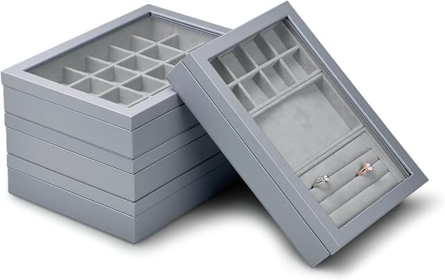 Thumbnail 5 de Papten Bandeja Apilable de Cuero para Joyas, 12 Compartimentos, Gris