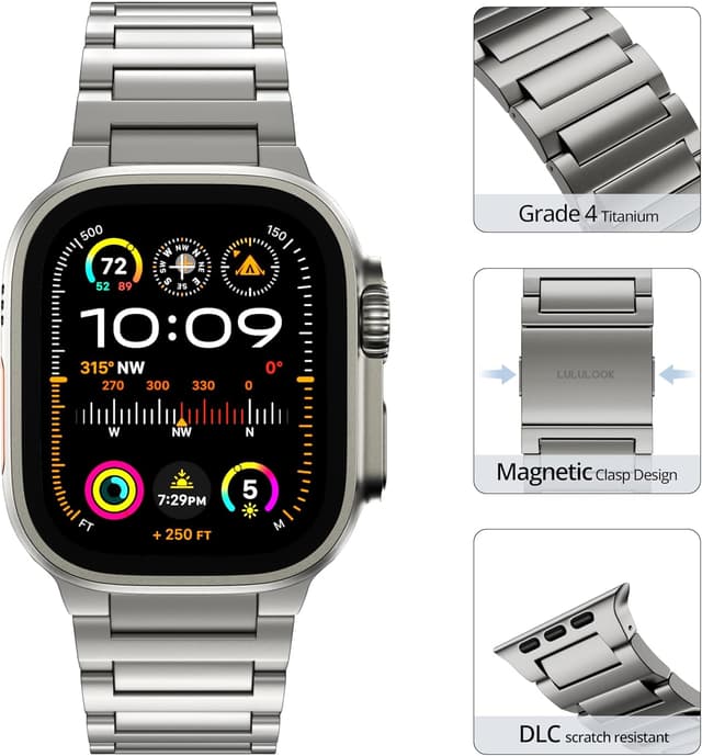 Detalle de Bracelet LULULOOK en titane Grade 4 avec fermoir magnétique pour Apple Watch Ultra 2 (49 mm)
