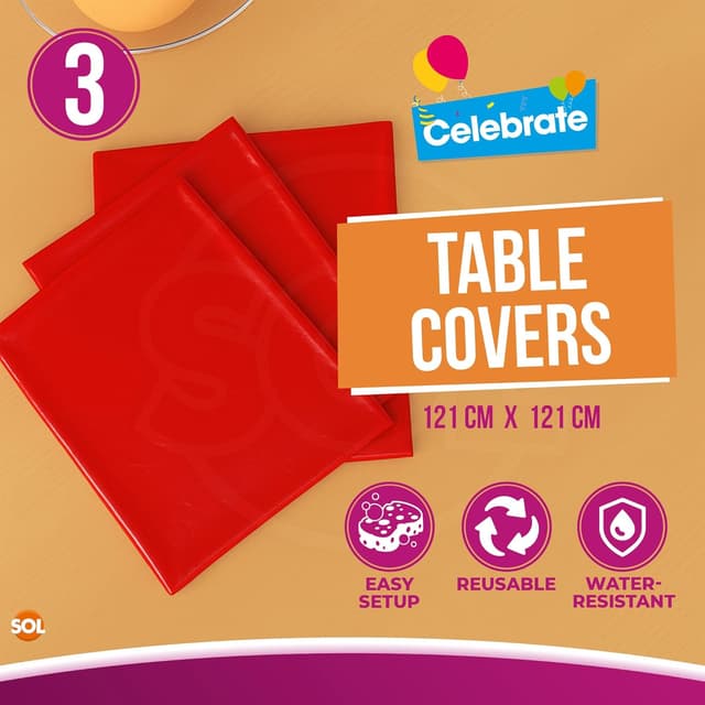 Thumbnail 2 de SOL 3pk Red Table Cloths 121x121cm
