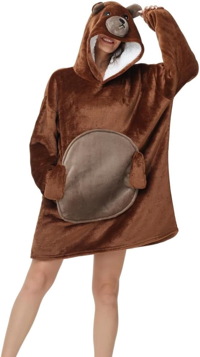 Detalle de Chuangminghangqi Kuscheldecke zum Anziehen mit Ärmeln und Kapuze – oversized Hoodie-Decke für Sofa, Homeoffice & Winter