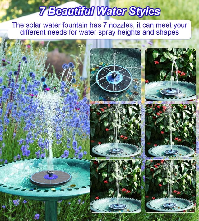 Detalle 1 de SZMP Solar Springbrunnen: 3,5W LED Teichpumpe mit 8 Effekten und mehreren Düsen