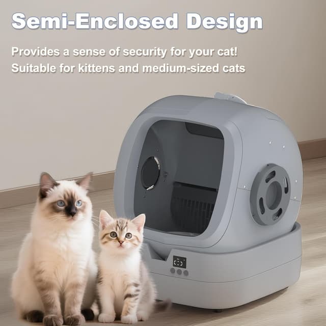 Detalle de UPFAS Automatic Cat Litter Box (Self-Cleaning) with App Control & Weight Monitoring, Ultra-Quiet—Grey