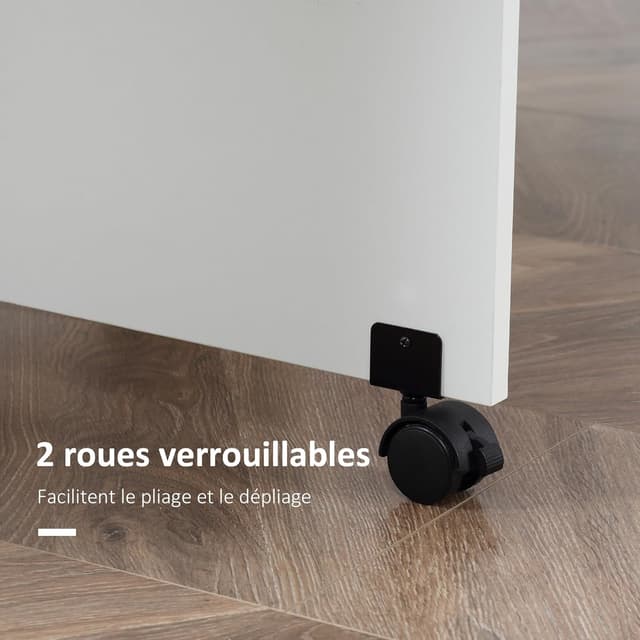 Detalle 2 de HOMCOM Table pliante de cuisine extensible sur roulettes, 2 étagères intégrées, 75 x 140 x 74 cm, blanc