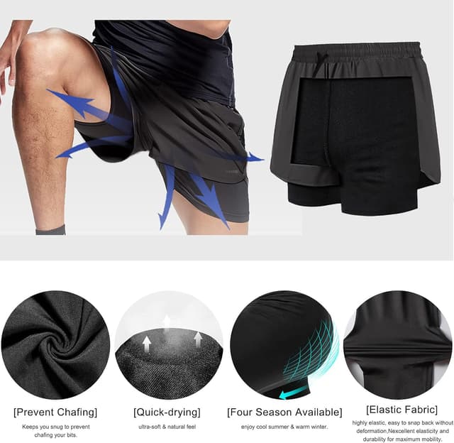 Detalle 2 de Danfiki men’s 2-in-1 running shorts with phone pocket (lightweight quick-drying)