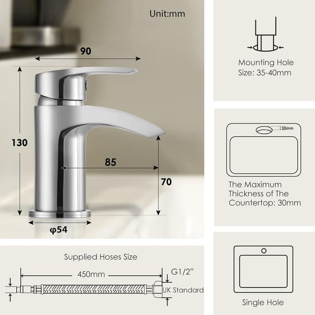 Thumbnail 5 de Hapilife Basin Mixer Tap 1/2″ Mono Chrome 🚰