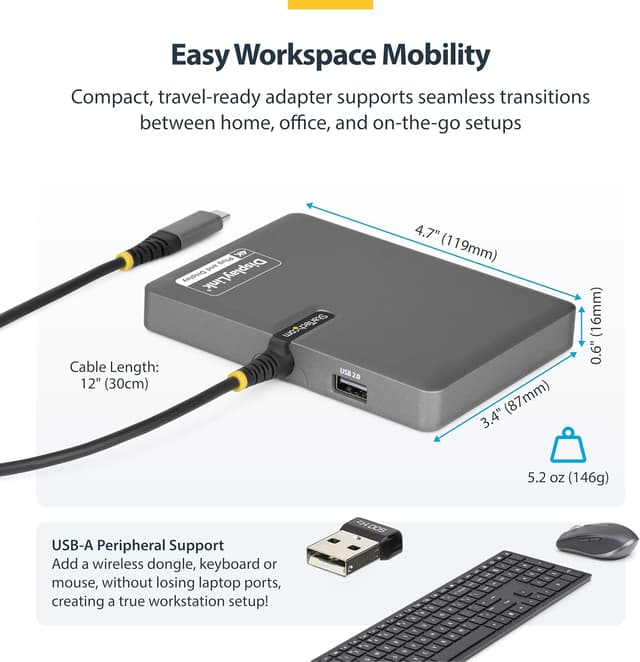 Detalle de StarTech.com Quad USB-C to DisplayPort workstation dock (4K60/4K120, 140W PD passthrough) – QUAD-USB-DP-ADAPT