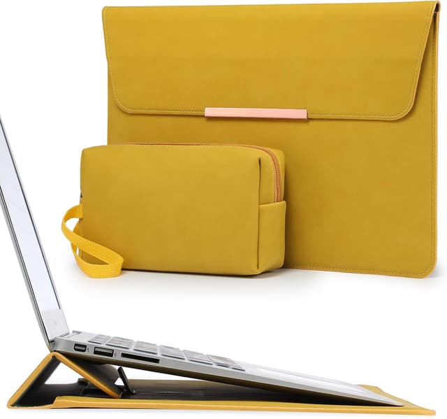 Detalle de HYZUO 13-Zoll Laptop-Hülle mit Ständer & Magnetverschluss – Olivgelb (Smiley)