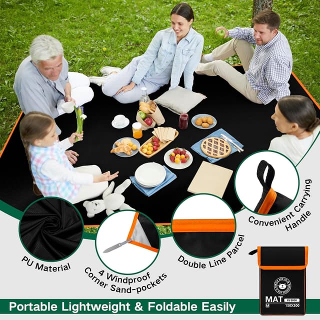 Detalle de RUVVDR Telo Picnic Impermeabile 150x200 cm con 4 picchetti a terra (telo mare e coperta pieghevole)