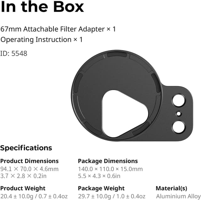 Detalle 2 de SMALLRIG FilMov 67mm Magnetfilteradapter (5551/5552) für Telefonhüllen – 5548