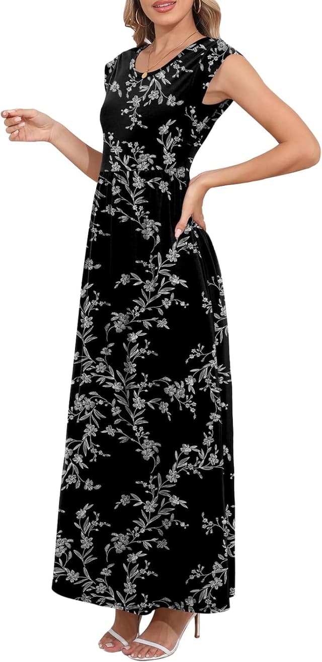 Detalle 2 de DB MOON Women’s 2026 Empire Waist Maxi Dress with Pockets (Cap Sleeve Sundress)