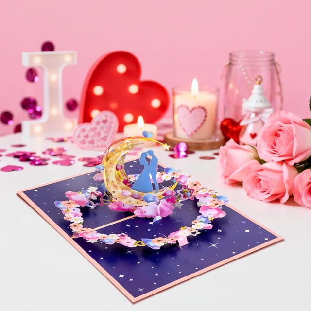 Detalle de Magic Ants 3D Pop Up Romantic Card – Love Couple on Moon Anniversary & Valentine’s Greeting Card with Envelope