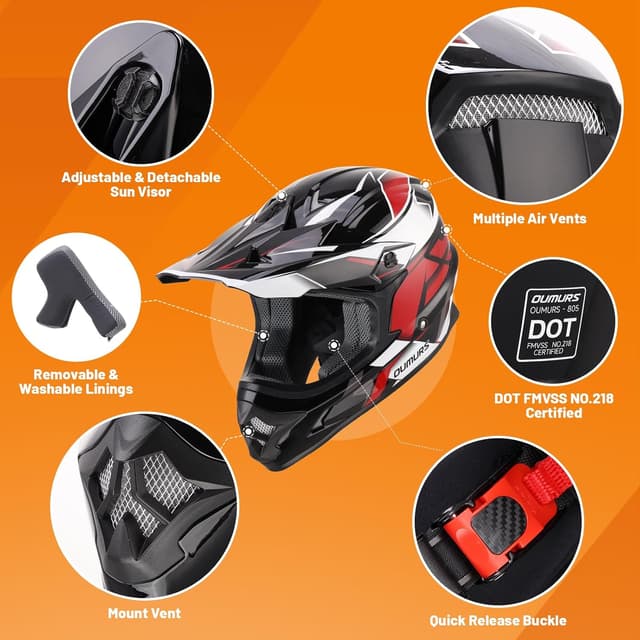 Thumbnail 1 de OUMURS DOT Adult M Helmet with Visor