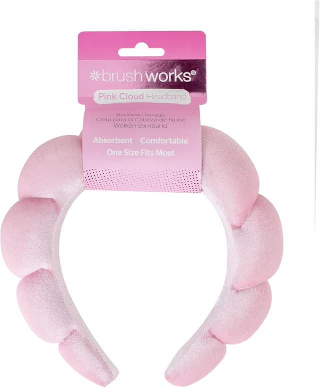 Detalle de Brushworks Pink Cloud Headband: fascia leggera e confortevole per il look beauty