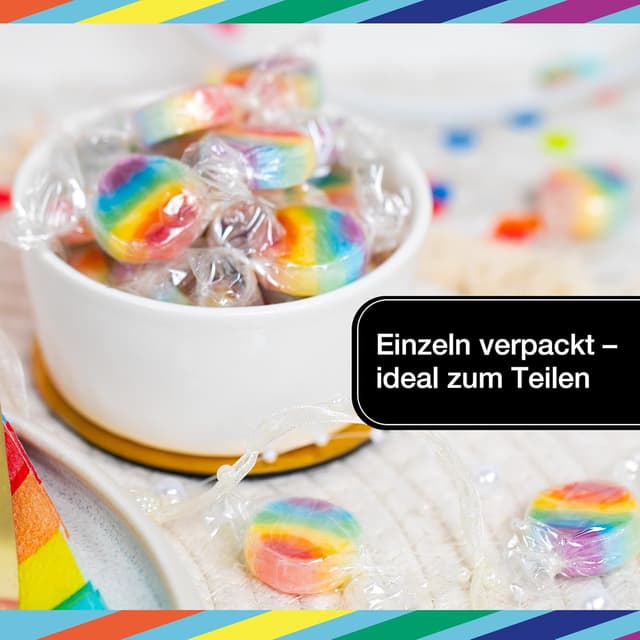 Detalle de FOOD crew Regenbogen Rocks Bonbons (500 g) – vegane Regenbogen-Süßigkeiten für Candybar & Deko