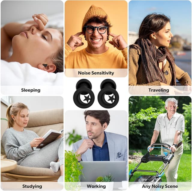 Detalle de Generic Noise Cancelling Ear Plugs for Sleep, Work, Study & Travel (NRR 25–33dB) – Soft Reusable Silicone Earplugs, Black