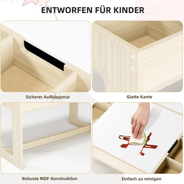 Thumbnail 6 de Clevich Kindersitzgruppe mit Stauraum: Kindertisch mit 2 Stühlen und drehbarer Tischplatte (für ab 3 Jahren)